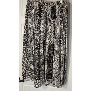 Sara Studio Black & Beige Tie Waist Full Swing Boho Peasant Hippy Midi Skirt PS